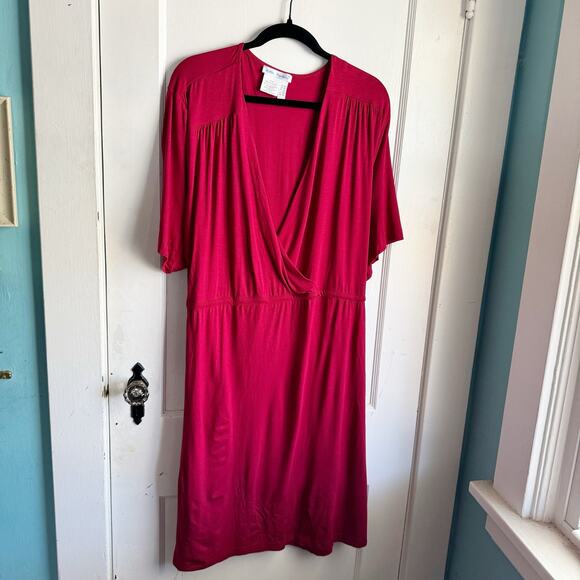 Ulla Popken Red Knit Rayon Blend Relaxed Fit Faux Wrap Dress Size 24/26 Career - Picture 2 of 11